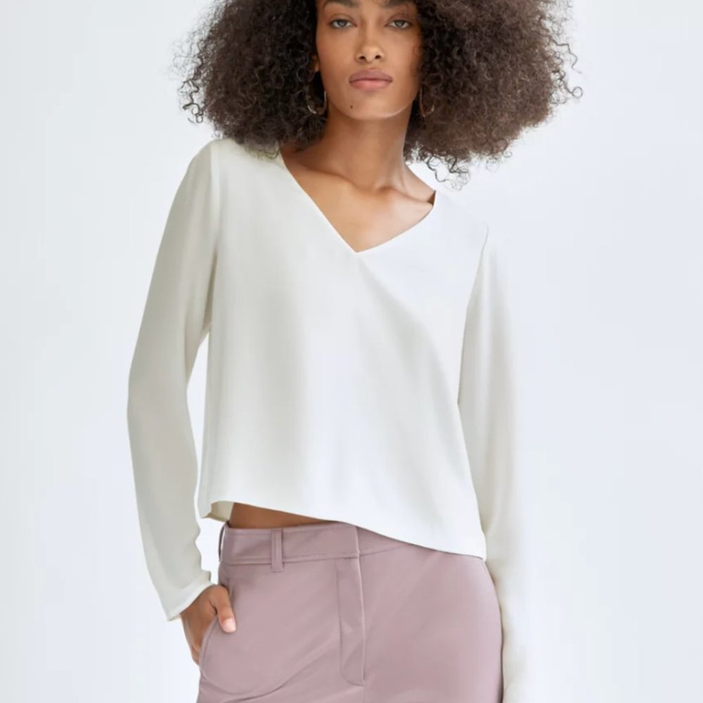 LONG-SLEEVE, V-NECK BLOUSE